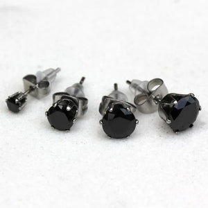Pair of 316L Surgical Steel Black round CZ Stud