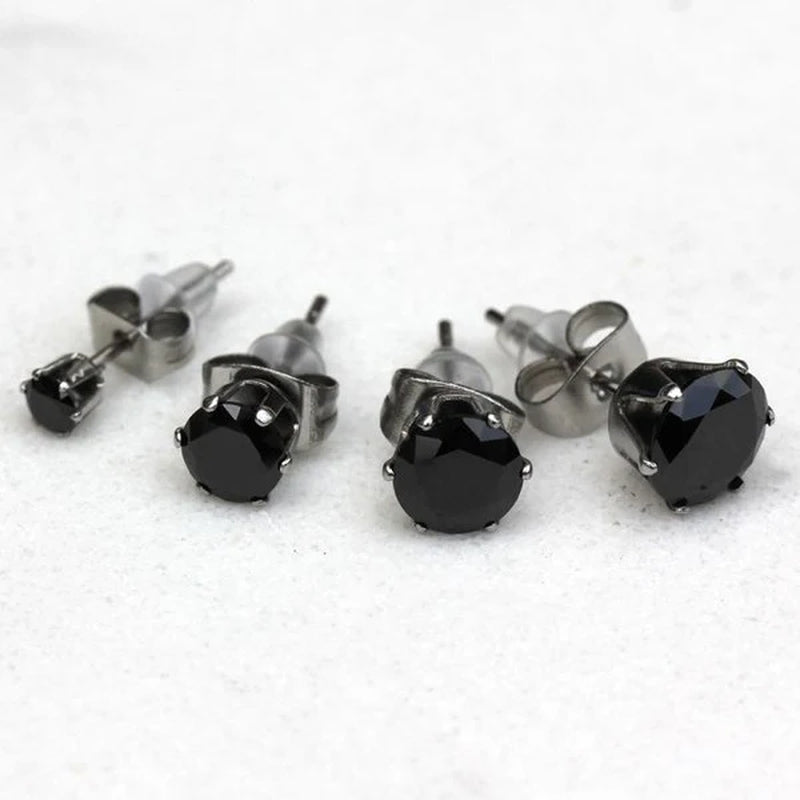 Pair of 316L Surgical Steel Black round CZ Stud