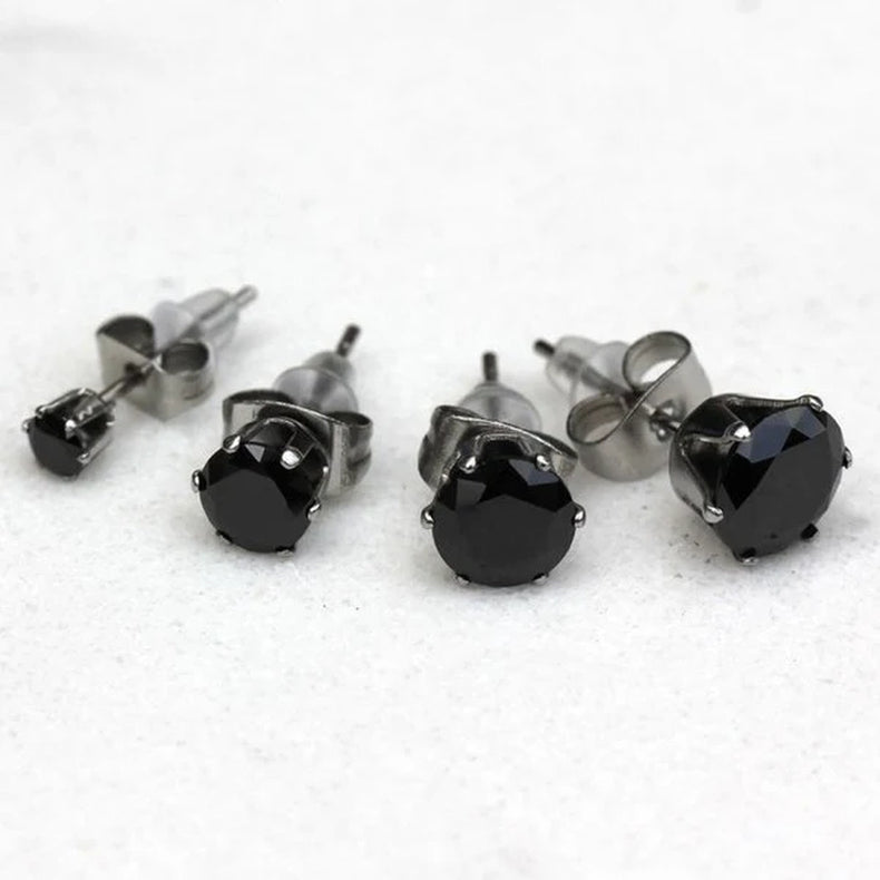 Pair of 316L Surgical Steel Black round CZ Stud
