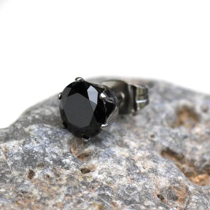 Pair of 316L Surgical Steel Black round CZ Stud