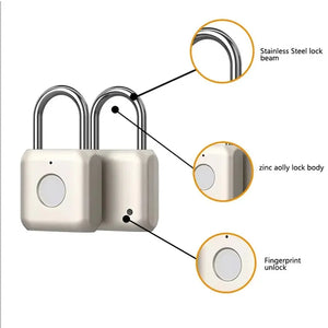 Portable Fingerprint Identification Padlock Smart Keyless Lock Rechargable Luggage Cabinet School Gym Locker