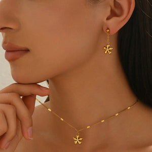 18K Gold Plated Floral Necklace Drop Earrings